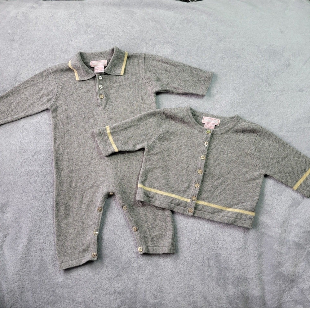 Malina Baby‎ 3-6M Silk Cashmere Knit Romper and Cardigan Set Gray Y2K Luxury